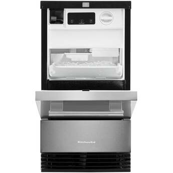 KitchenAid 18 Inch Freestanding/Built-In Undercounter Clear Ice Maker with 35 lbs. Ice Storage Capacity, Drop-Down Door, PrintShield™ Finish, Fully Flush Installation, Self-Cleaning Cycle, Filter-Ready, Built-In Drain Pump System, and Max Ice: PrintShield™ Stainless Steel — thumbnail 14